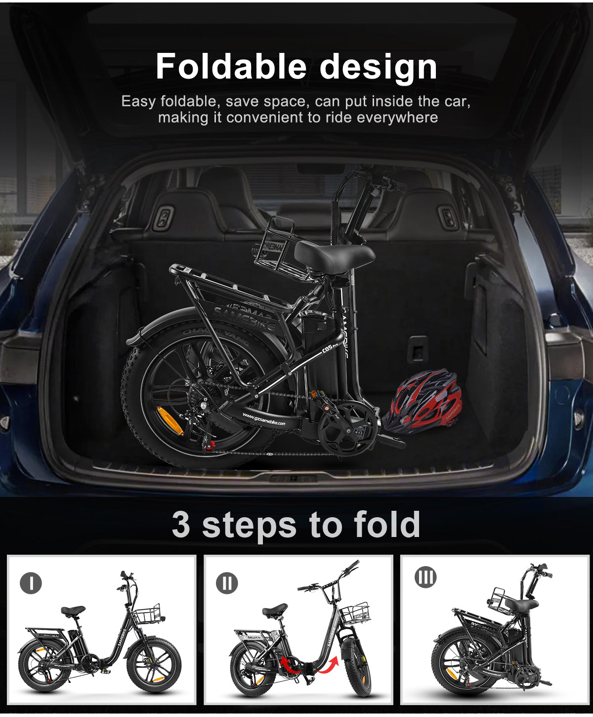 SAMEBIKE C05 PRO saliekamais elektriskais velosipēds