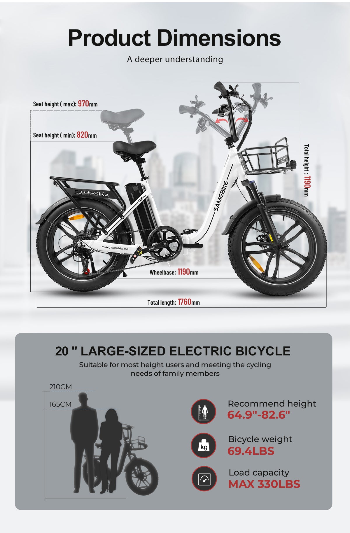 SAMEBIKE C05 PRO saliekamais elektriskais velosipēds