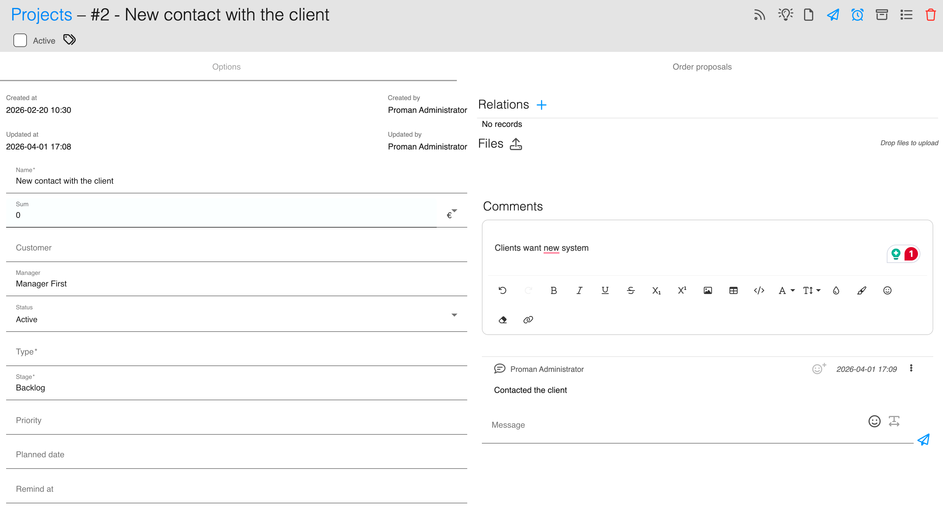 SmartOn CRM · Project detail