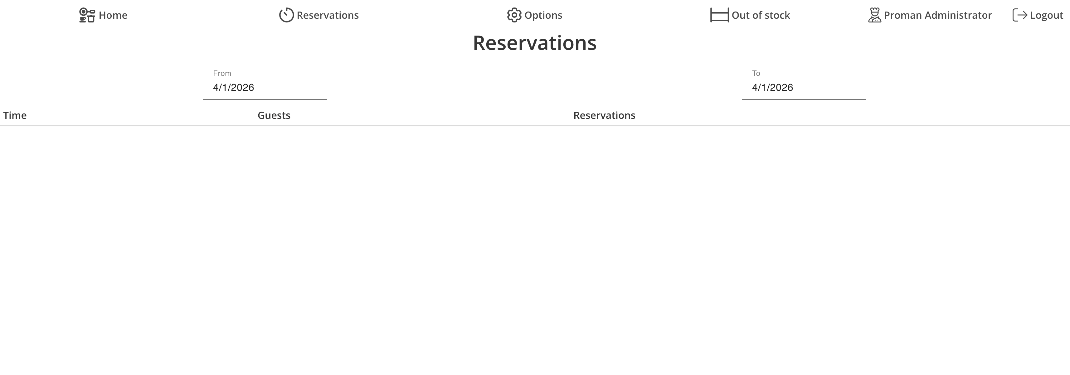 Reservations view in kitchen display