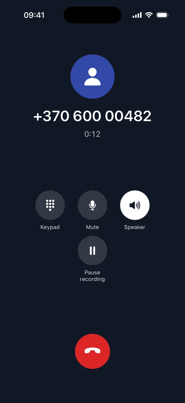 SmartOn PBX lietotne · Zvans