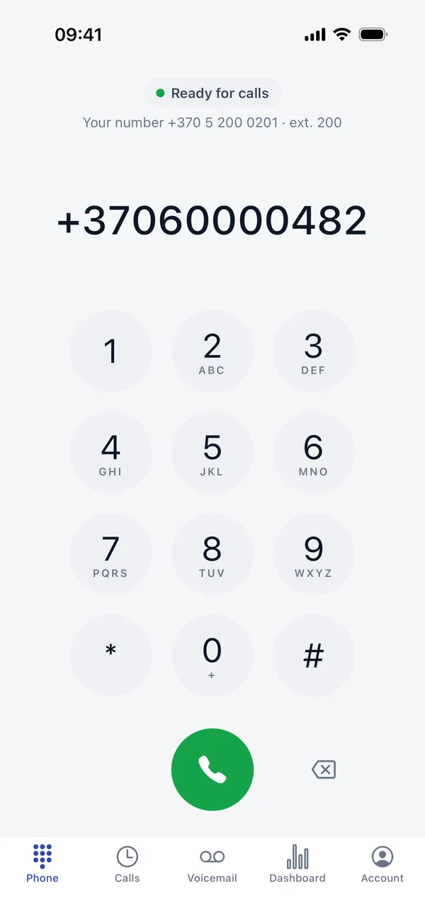 SmartOn PBX lietotne · Ciparu tastatūra