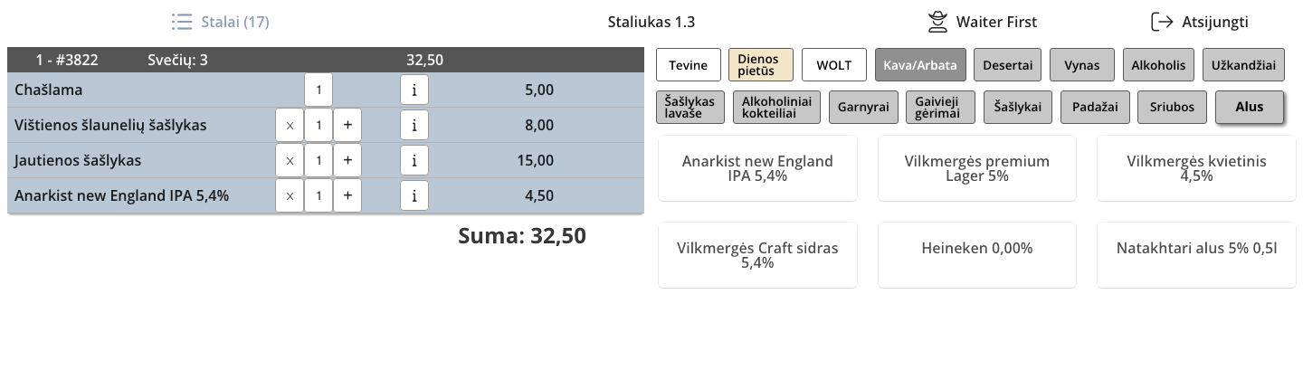 SmartOn POS — pasūtījumu ekrāns