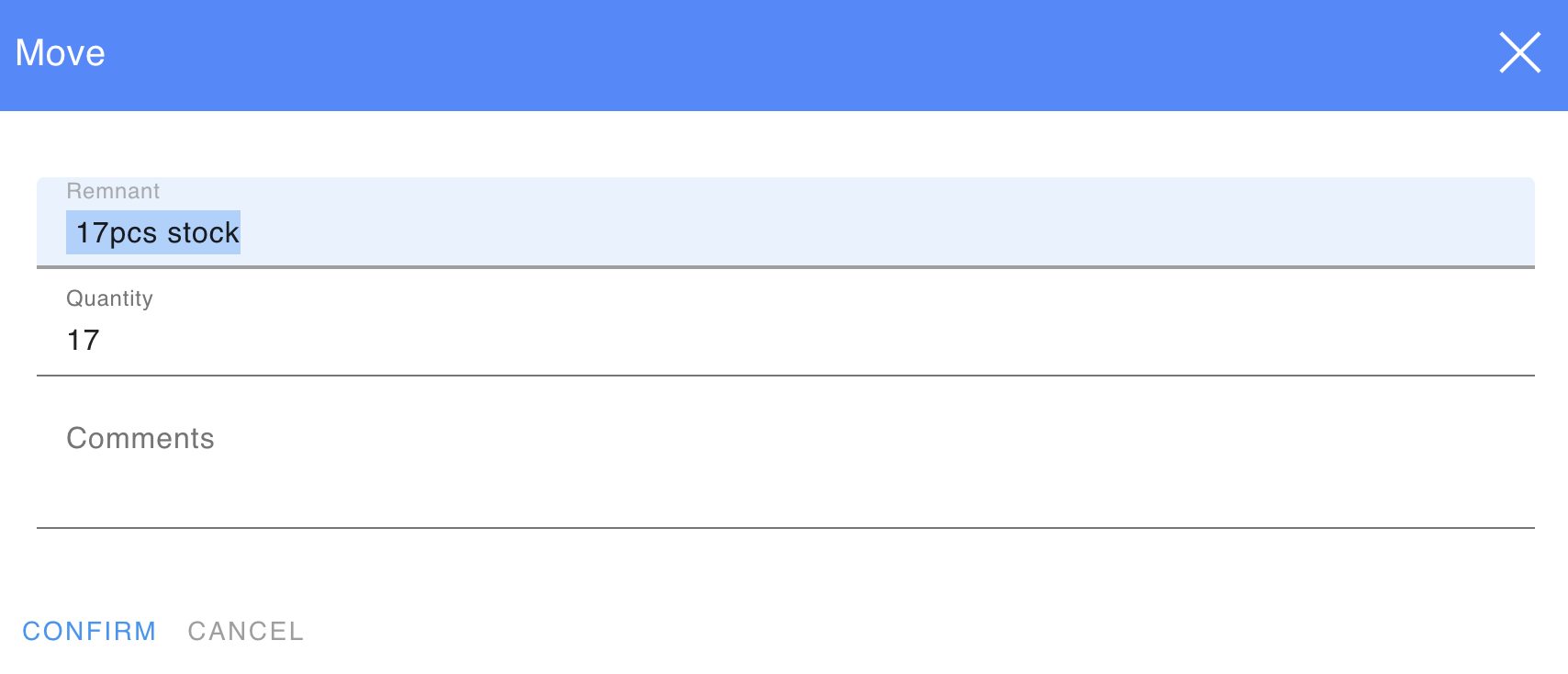 Write-off move dialog